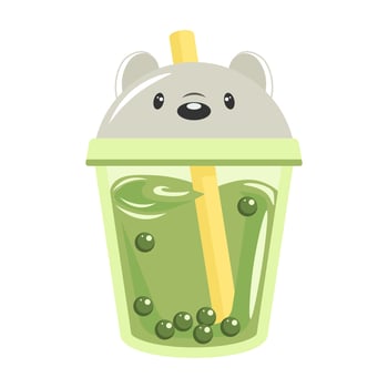 A glass of milkshake with a bear. Drink icon, cartoon flat illustration, vector