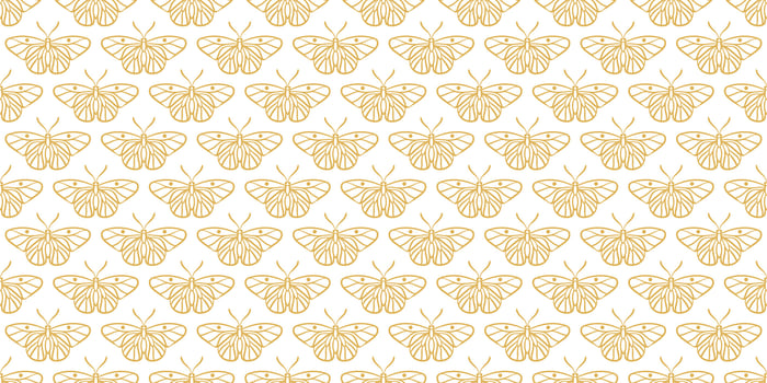 White and gold butterfly line art vector pattern background, seamless repeating wallpaper