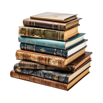 Pile of old books on transparent background, created with generative AI png