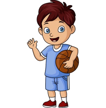 Cute little boy cartoon playing basketball vector