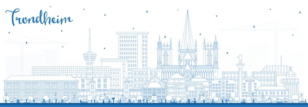 Outline Trondheim Norway City Skyline with Blue Buildings. Trondheim Cityscape with Landmarks. vector