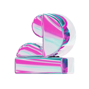 Number 2. alphabet 3D design in iridescent color style for banner, glossy icons, design posters holographic. png
