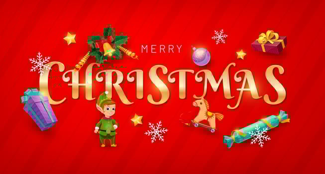 Golden Christmas lettering banner, vector greeting