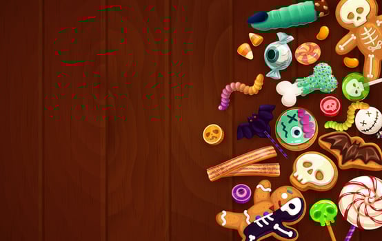 Halloween holiday sweets on wooden background vector
