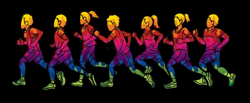 Graffiti Group of Children Running Together Sport Boy and Girl Start Running Graphic Vector