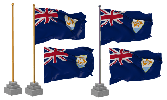 Anguilla Flag Waving Different Style With Stand Pole Isolated, 3D Rendering png