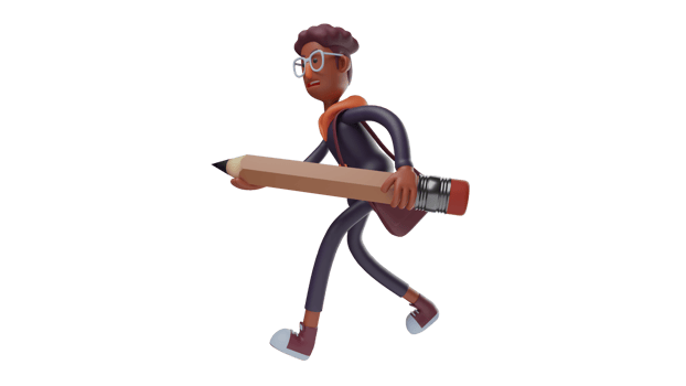 3D illustration. Diligent Student 3D Cartoon Character. Student go to school carrying giant pencil. A sweet student looks enthusiastic about today's lesson. 3D cartoon character png