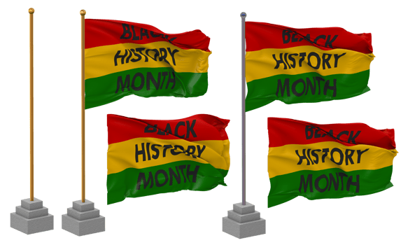 Black History Month Flag Waving Different Style With Stand Pole Isolated, 3D Rendering png