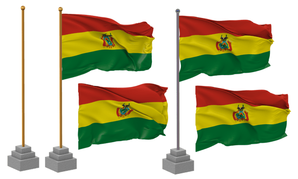 Bolivia Flag Waving Different Style With Stand Pole Isolated, 3D Rendering png