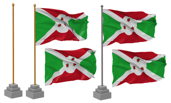 Burundi Flag Waving Different Style With Stand Pole Isolated, 3D Rendering png