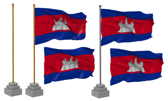 Cambodia Flag Waving Different Style With Stand Pole Isolated, 3D Rendering png