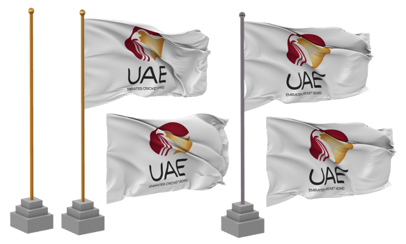United Arab Emirates Cricket Board Flag Waving Different Style With Stand Pole Isolated, 3D Rendering png