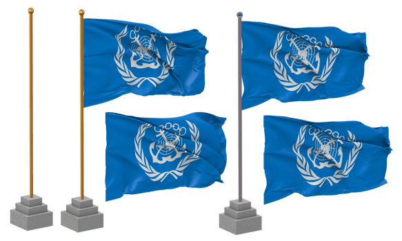 International Maritime Organization, IMO Flag Waving Different Style With Stand Pole Isolated, 3D Rendering png