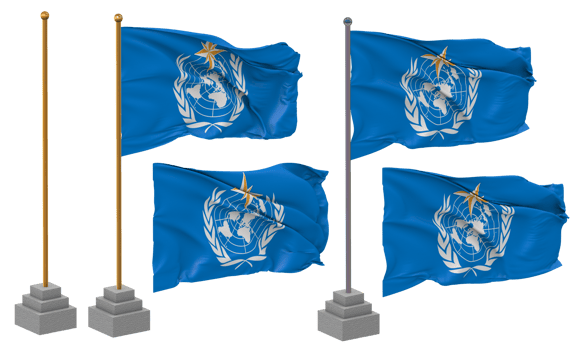 World Meteorological Organization, WMO Flag Waving Different Style With Stand Pole Isolated, 3D Rendering png