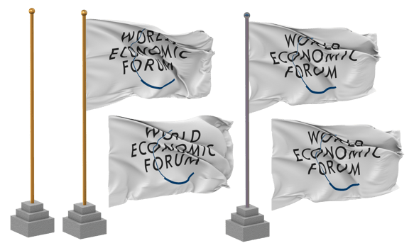 World Economic Forum, WEF Flag Waving Different Style With Stand Pole Isolated, 3D Rendering png