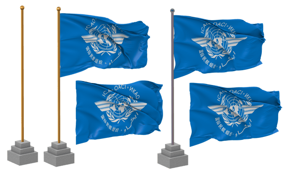 International Civil Aviation Organization, ICAO Flag Waving Different Style With Stand Pole Isolated, 3D Rendering png