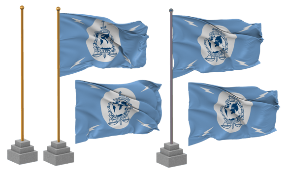 International Criminal Police Organization, ICPO, INTERPOL Flag Waving Different Style With Stand Pole Isolated, 3D Rendering png