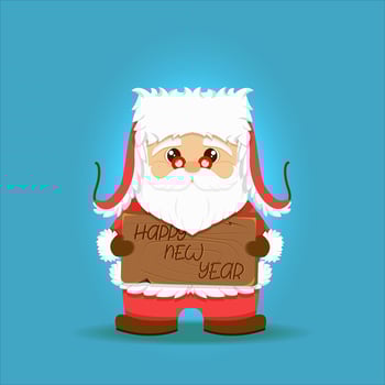 Santa Claus holding sign board, cartoon merry Christmas greeting card. Funny xmas character and banner New Year congratulation. Poster or postcard, presentation, template, design mockup vector