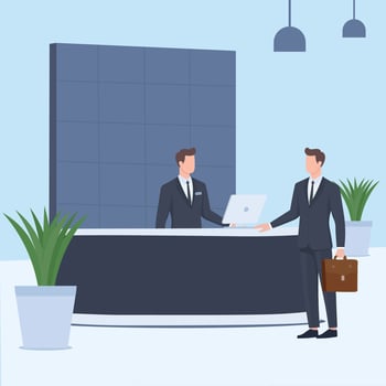 Business center reception man with a suitcase vector