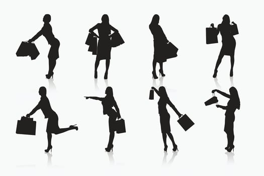 shopping woman silhouettes set vector