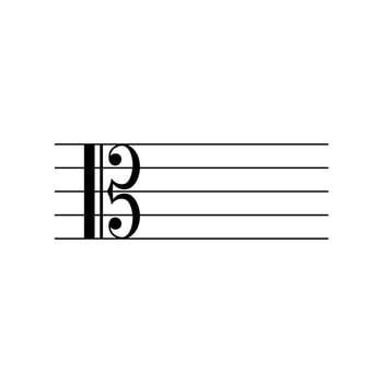 Alto clef or C clef on staff flat vector isolated on white background. Black musical notation symbol. Music concept.