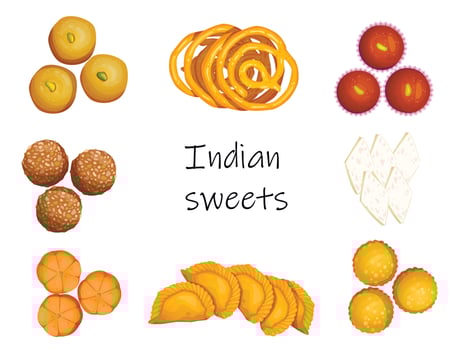 Indian Sweets or Mithai Food Vector