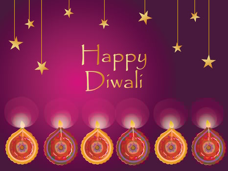Greeting card happy diwali Indian festival of lights with diya - traditional oil lamp vector