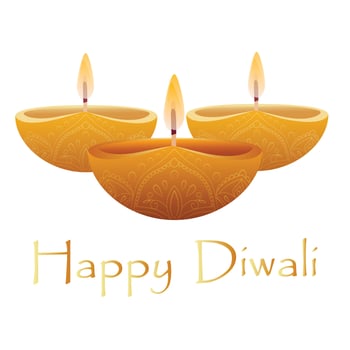 Greeting card happy diwali Indian festival of lights with diya - traditional oil lamp vector