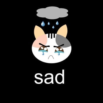 Sadness loneliness cat is crying on black background for emotional symbol vector