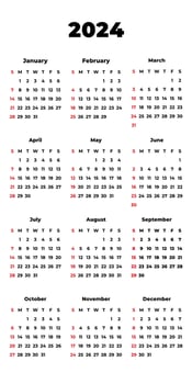 Calendar 2024. Design for plan note, agenda, office annual schedule, business, daily vector