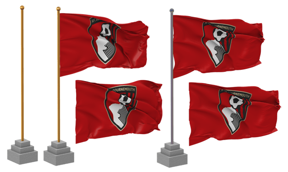 AFC Bournemouth, Boscombe Athletic Football Club Flag Waving Different Style With Stand Pole Isolated, 3D Rendering png