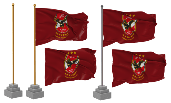 Al Ahly Sporting Club, Ahly Football Club Flag Waving Different Style With Stand Pole Isolated, 3D Rendering png
