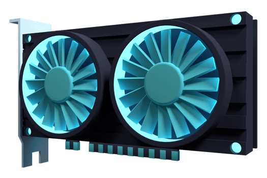 Dual fan graphics card. Computer component icon. 3D render video card. 3D rendering png