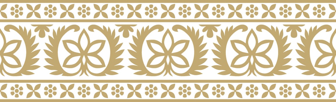 Vector seamless gold indian national ornament. Ethnic endless plant border. Flowers frame. Poppies and leaves