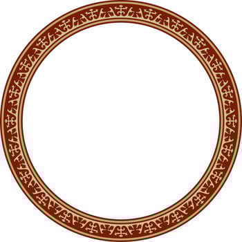 Vector red and gold round Kazakh national ornament. Ethnic pattern of the peoples of the Great Steppe, .Mongols, Kyrgyz, Kalmyks, Buryats. circle, frame border