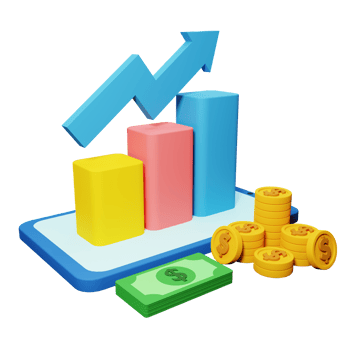 PNG file of 3d growth stock chart with coins investing icon and mobile phone