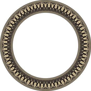 Vector gold and black round classic Greek meander ornament. Pattern, circle of Ancient Greece. Border, frame, ring of the Roman Empire