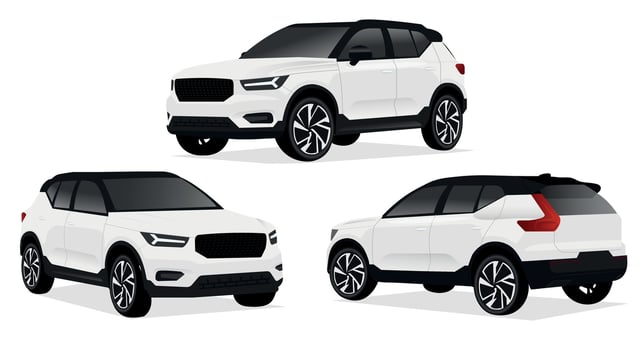 Realistic car isolated on white. Vector car illustration. Set the car from all sides.