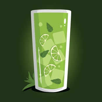 glass of water with leaf. mojito cocktail in a glass. vector illustration