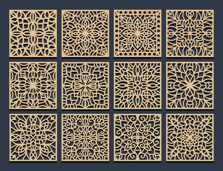 Lotus Mandala Template Set for Cutting and Printing. Oriental silhouette ornament. coaster design vector