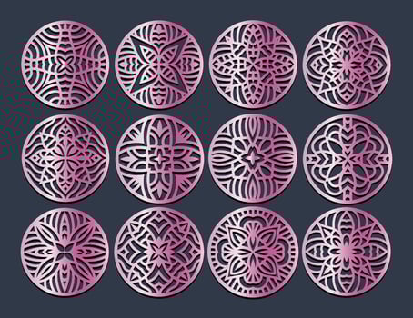 Lotus Mandala Template Set for Cutting and Printing. Oriental silhouette ornament. coaster design. vector