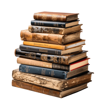 Pile of old books on transparent background, created with generative AI png