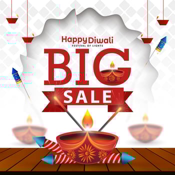 Happy Diwali big sale banner design template with diya oil lamp and crackers. vector