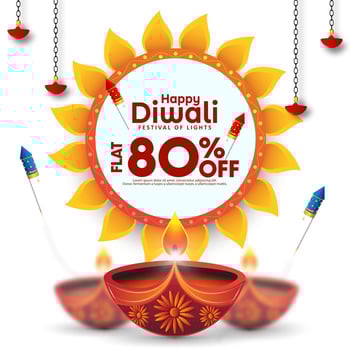 Happy Diwali promotion sale banner design template with diya oil lamp and crackers. vector