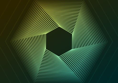 Blue yellow neon hexagons geometry background vector