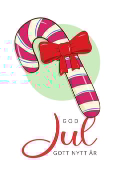 Christmas poster with Merry Christmas and Happy New Year lettering in Swedish. Candy cane with bow vector