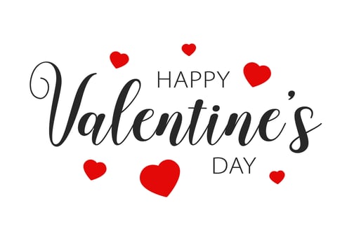 Happy Valentine's Day lettering and hearts vector