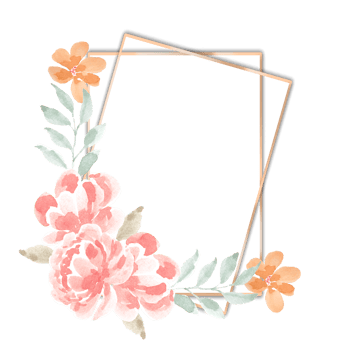 Orange Rose Watercolor Flower Gold Frame png