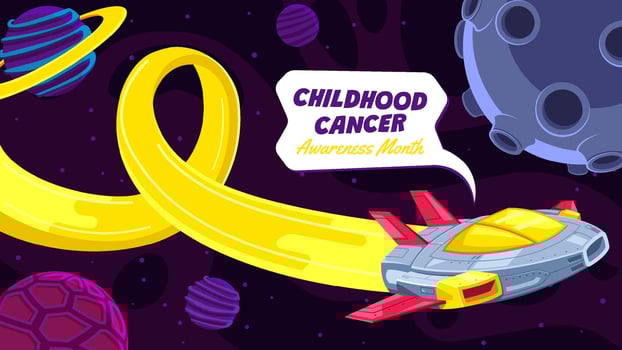 Childhood Cancer Awareness Month with a Spaceship Illustration vector