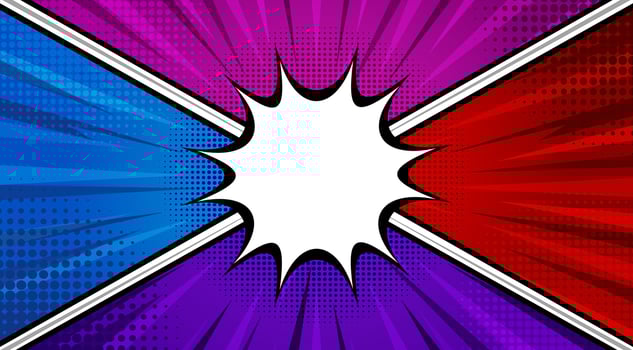 Cartoon comic background. Fight versus. Comics book colorful competition poster with halftone elements. Retro Pop Art style. Vector illustration